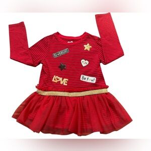 365 Kids from Garanimals Red Striped Tutu Dress with Patches Girls Size 5